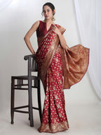 Janasya Maroon Silk Blend Floral Jacquard Saree - Distacart