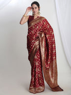 Janasya Maroon Silk Blend Floral Jacquard Saree - Distacart