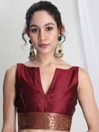 Janasya Maroon Silk Blend Floral Jacquard Saree - Distacart