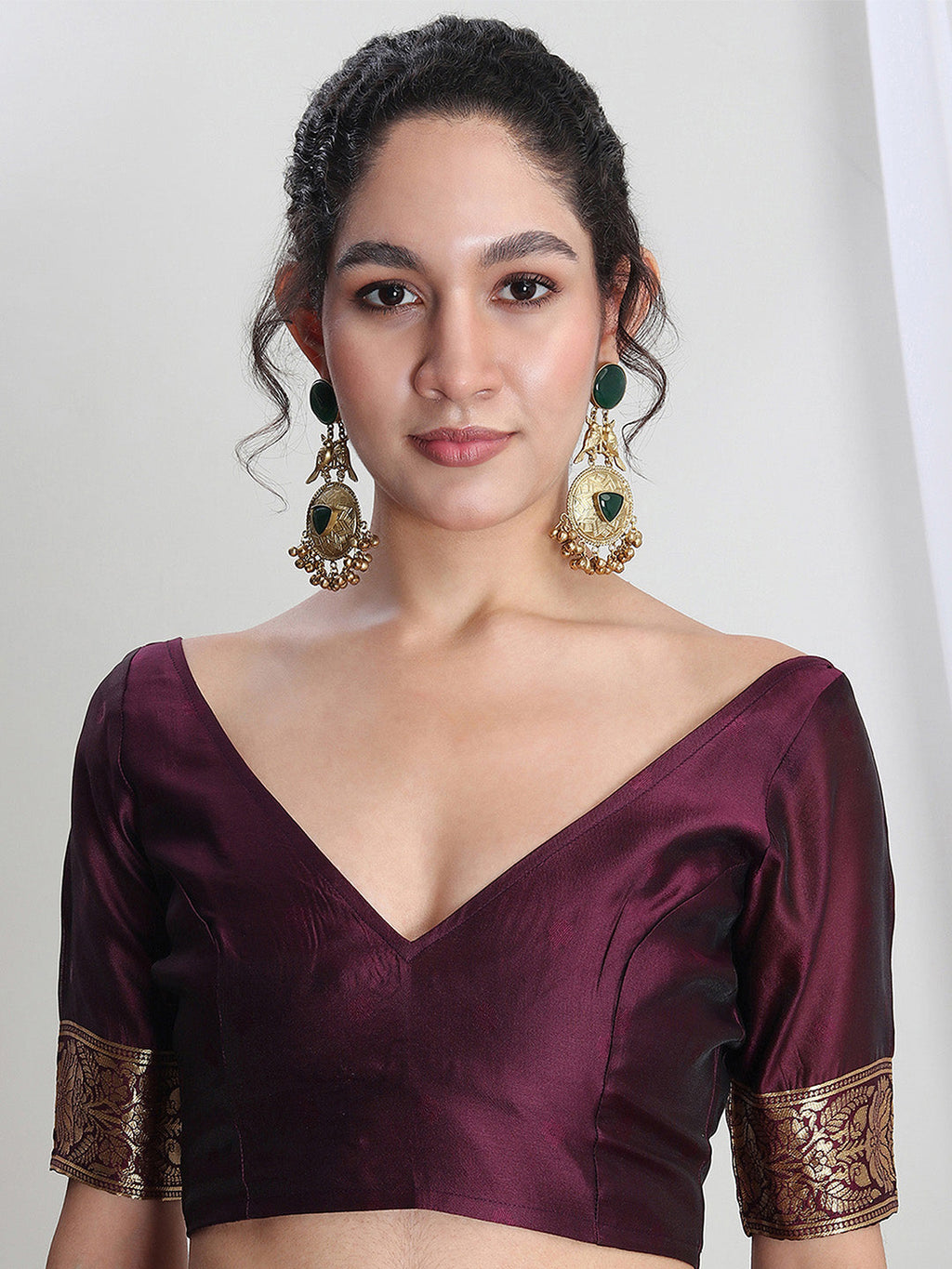Janasya Purple Silk Blend Floral Jacquard Saree - Distacart