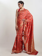 Janasya Red Silk Blend Ethnic Motifs Jacquard Saree - Distacart