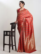 Janasya Red Silk Blend Ethnic Motifs Jacquard Saree - Distacart