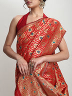 Janasya Red Silk Blend Ethnic Motifs Jacquard Saree - Distacart