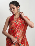 Janasya Red Silk Blend Ethnic Motifs Jacquard Saree - Distacart