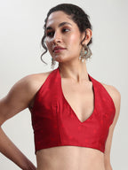 Janasya Red Silk Blend Ethnic Motifs Jacquard Saree - Distacart
