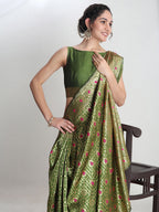 Janasya Green Silk Blend Ethnic Motifs Jacquard Saree - Distacart