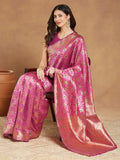 Janasya Pink Silk Blend Ethnic Motifs Jacquard Saree - Distacart