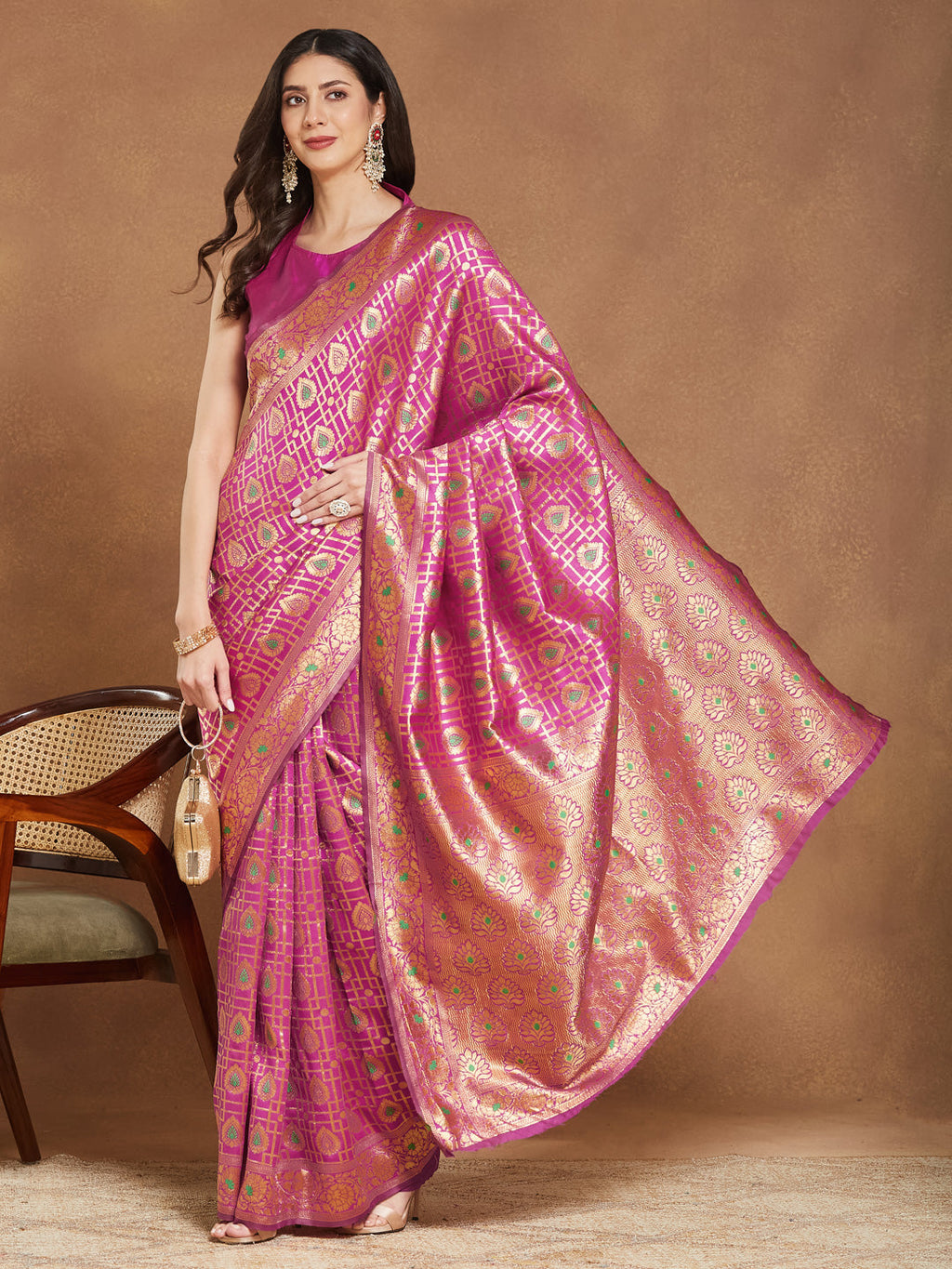Janasya Pink Silk Blend Ethnic Motifs Jacquard Saree - Distacart