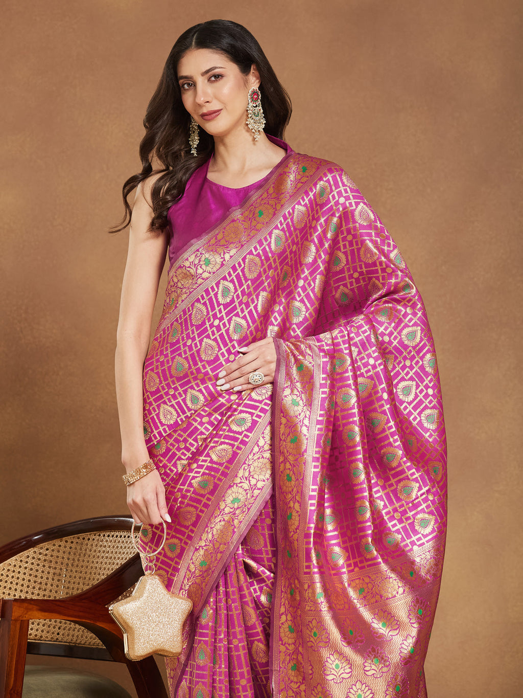Janasya Pink Silk Blend Ethnic Motifs Jacquard Saree - Distacart