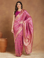 Janasya Pink Silk Blend Ethnic Motifs Jacquard Saree - Distacart