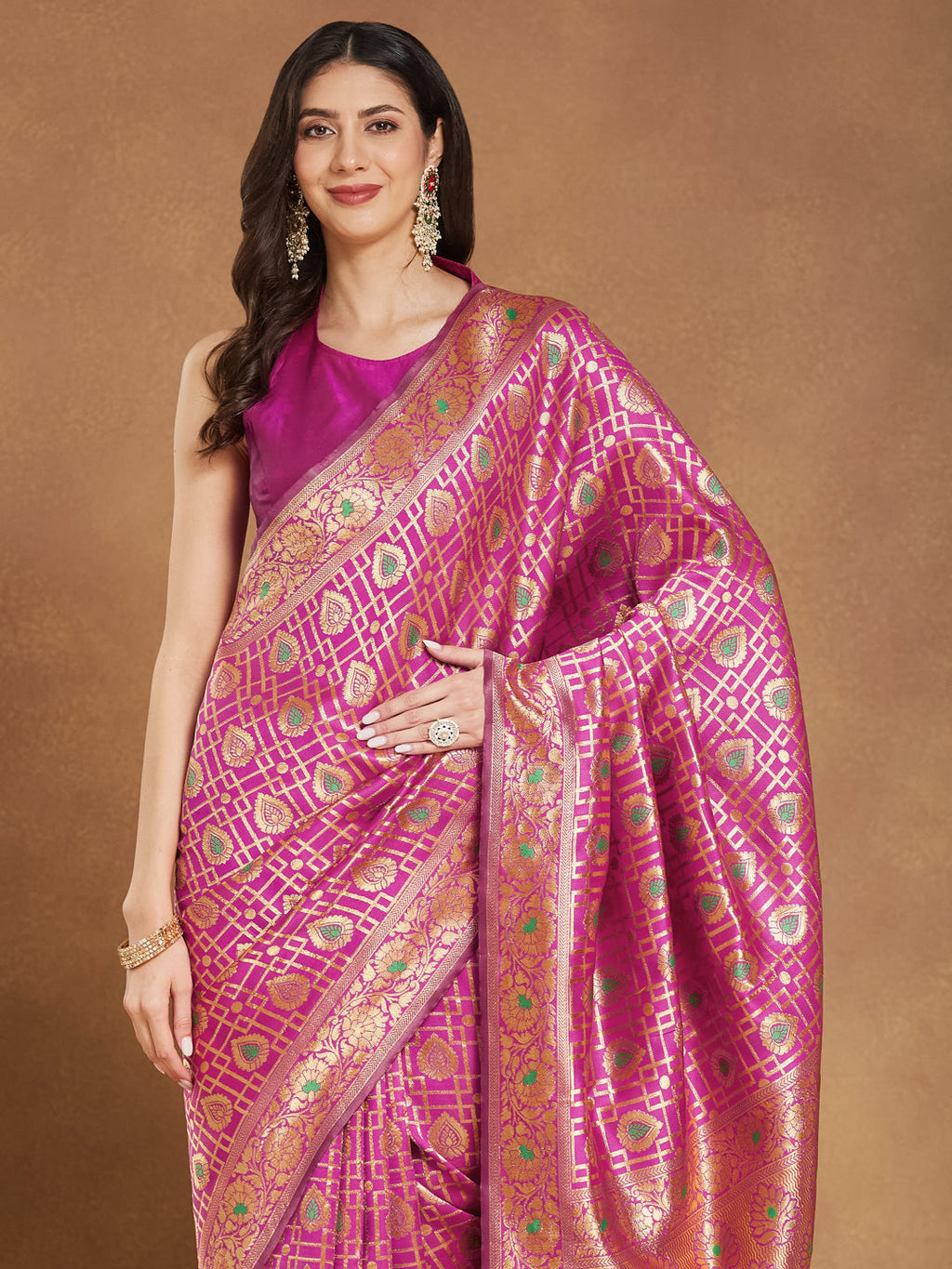 Janasya Pink Silk Blend Ethnic Motifs Jacquard Saree - Distacart