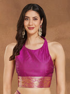 Janasya Pink Silk Blend Ethnic Motifs Jacquard Saree - Distacart