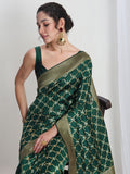 Janasya Green Silk Blend Ethnic Printed Jacquard Saree - Distacart