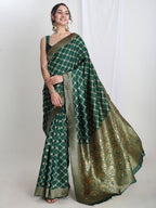 Janasya Green Silk Blend Ethnic Printed Jacquard Saree - Distacart