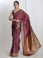 Janasya Purple Silk Blend Ethnic Printed Jacquard Saree - Distacart