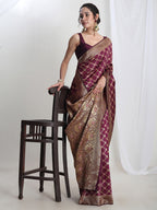 Janasya Purple Silk Blend Ethnic Printed Jacquard Saree - Distacart