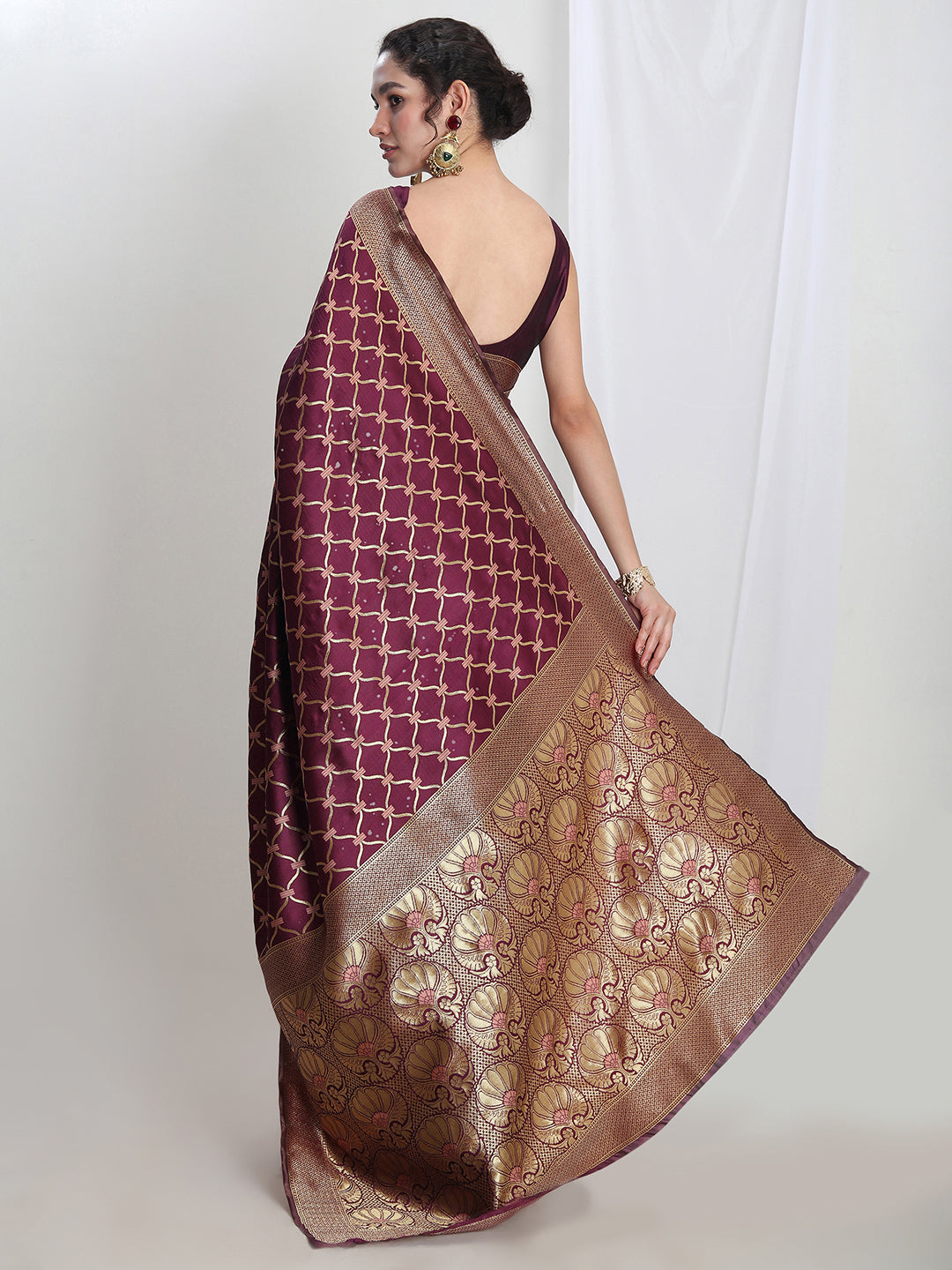 Janasya Purple Silk Blend Ethnic Printed Jacquard Saree - Distacart