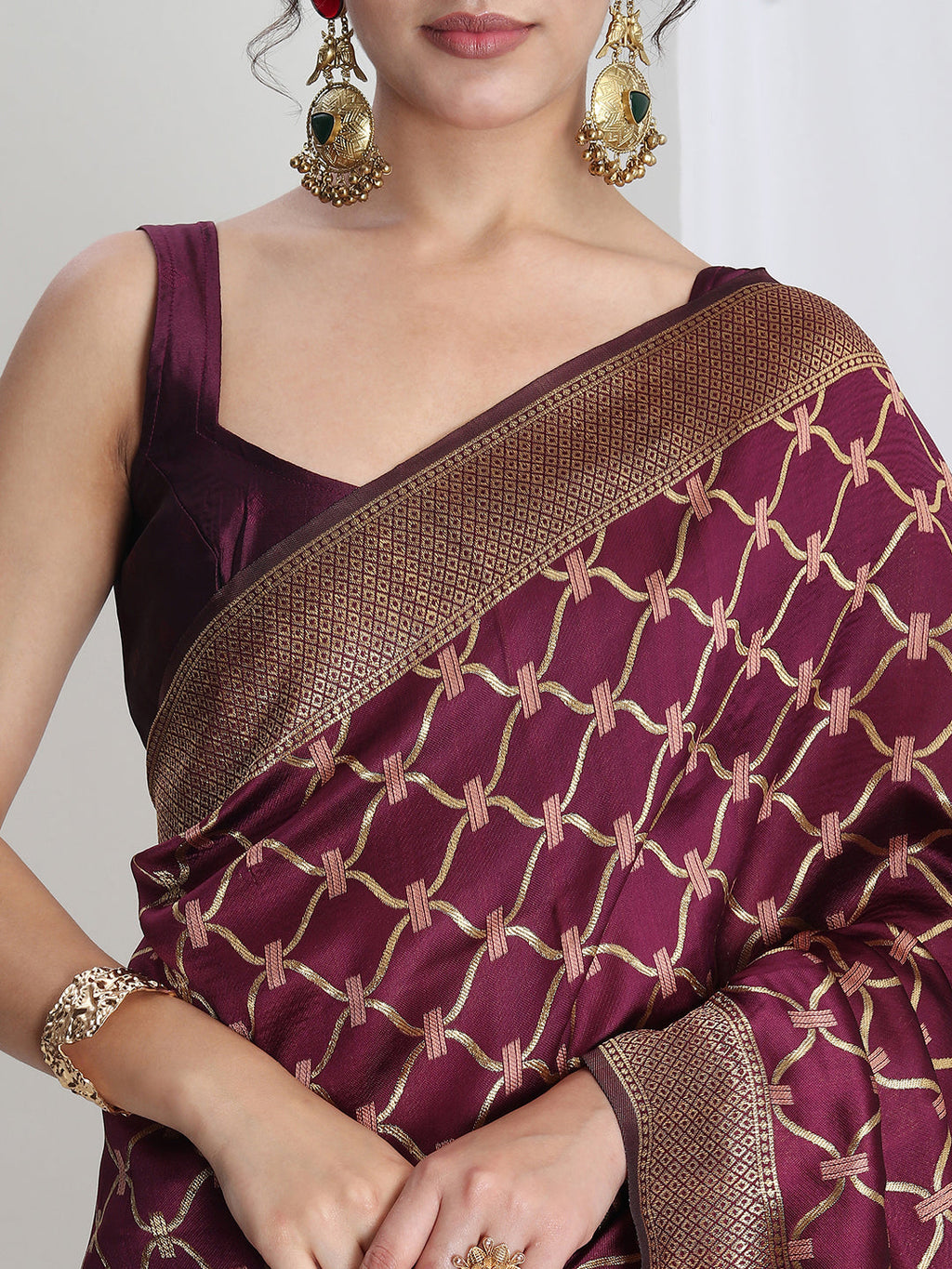 Janasya Purple Silk Blend Ethnic Printed Jacquard Saree - Distacart