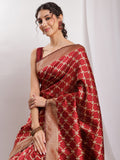 Janasya Maroon Silk Blend Ethnic Jacquard Saree - Distacart