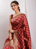 Janasya Maroon Silk Blend Ethnic Jacquard Saree - Distacart