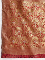 Janasya Maroon Silk Blend Ethnic Jacquard Saree - Distacart
