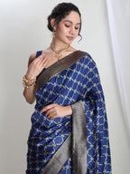 Janasya Blue Silk Blend Ethnic Printed Jacquard Saree - Distacart