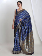 Janasya Blue Silk Blend Ethnic Printed Jacquard Saree - Distacart