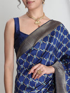 Janasya Blue Silk Blend Ethnic Printed Jacquard Saree - Distacart