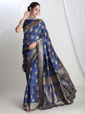 Janasya Blue Silk Blend Ethnic Motifs Jacquard Saree - Distacart