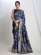 Janasya Blue Silk Blend Ethnic Motifs Jacquard Saree - Distacart