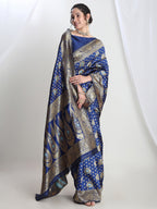 Janasya Blue Silk Blend Ethnic Motifs Jacquard Saree - Distacart