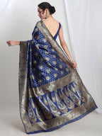 Janasya Blue Silk Blend Ethnic Motifs Jacquard Saree - Distacart