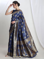 Janasya Blue Silk Blend Ethnic Motifs Jacquard Saree - Distacart