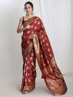 Janasya Maroon Silk Blend Ethnic Motifs Jacquard Saree - Distacart