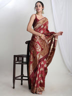 Janasya Maroon Silk Blend Ethnic Motifs Jacquard Saree - Distacart