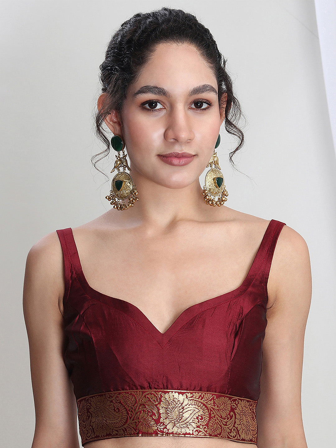 Janasya Maroon Silk Blend Ethnic Motifs Jacquard Saree - Distacart