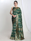 Janasya Green Silk Blend Ethnic Motifs Jacquard Saree - Distacart