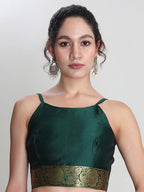 Janasya Green Silk Blend Ethnic Motifs Jacquard Saree - Distacart
