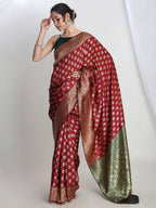 Janasya Maroon Silk Blend Ethnic Motifs Jacquard Saree - Distacart
