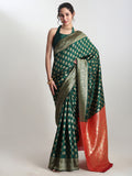 Janasya Dark Green Silk Blend Ethnic Motifs Jacquard Saree - Distacart