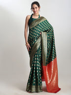 Janasya Dark Green Silk Blend Ethnic Motifs Jacquard Saree - Distacart