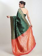 Janasya Dark Green Silk Blend Ethnic Motifs Jacquard Saree - Distacart