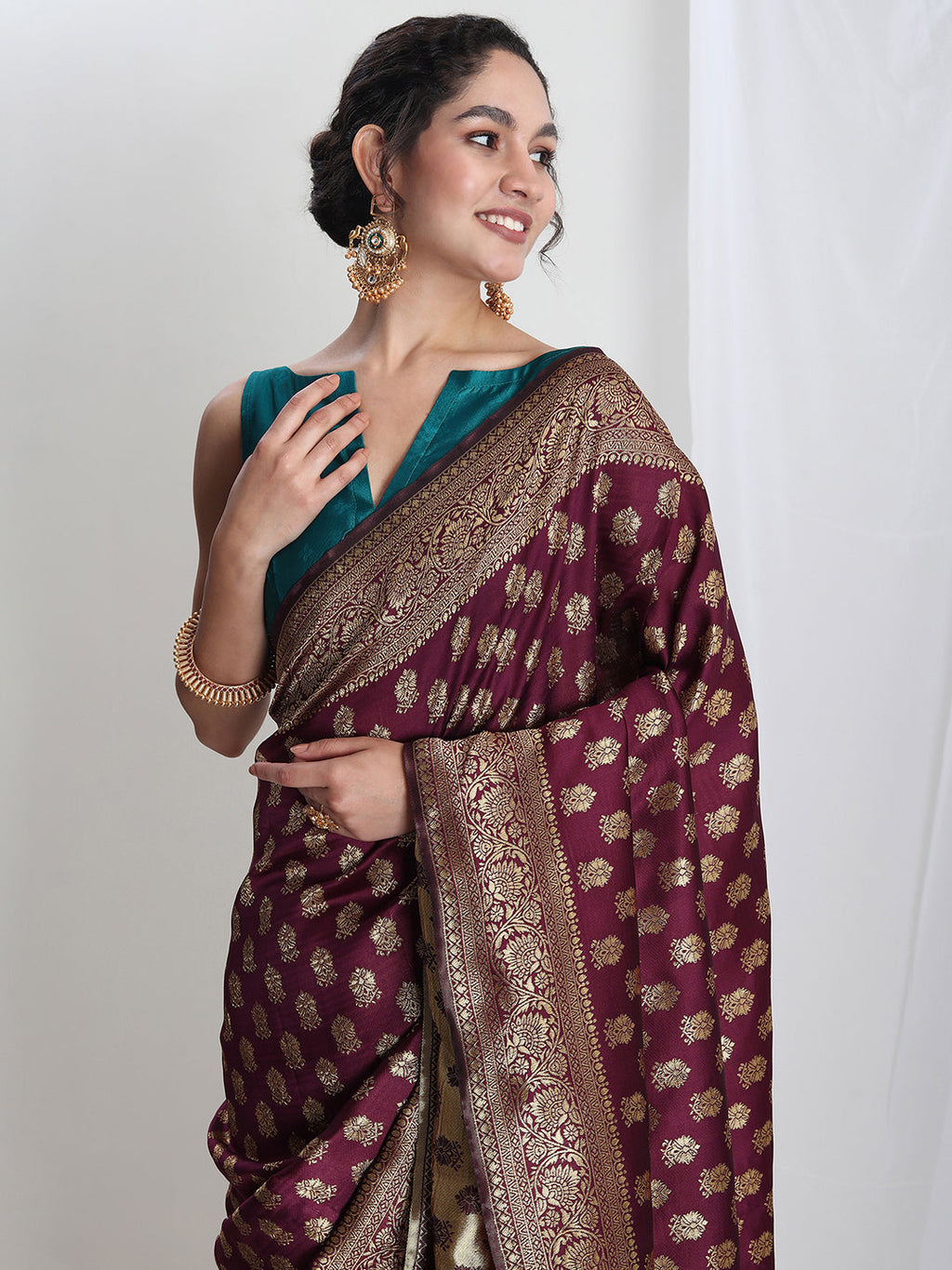 Janasya Purple Silk Blend Ethnic Motifs Jacquard Saree - Distacart