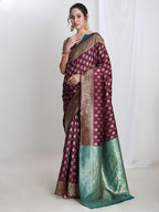 Janasya Purple Silk Blend Ethnic Motifs Jacquard Saree - Distacart