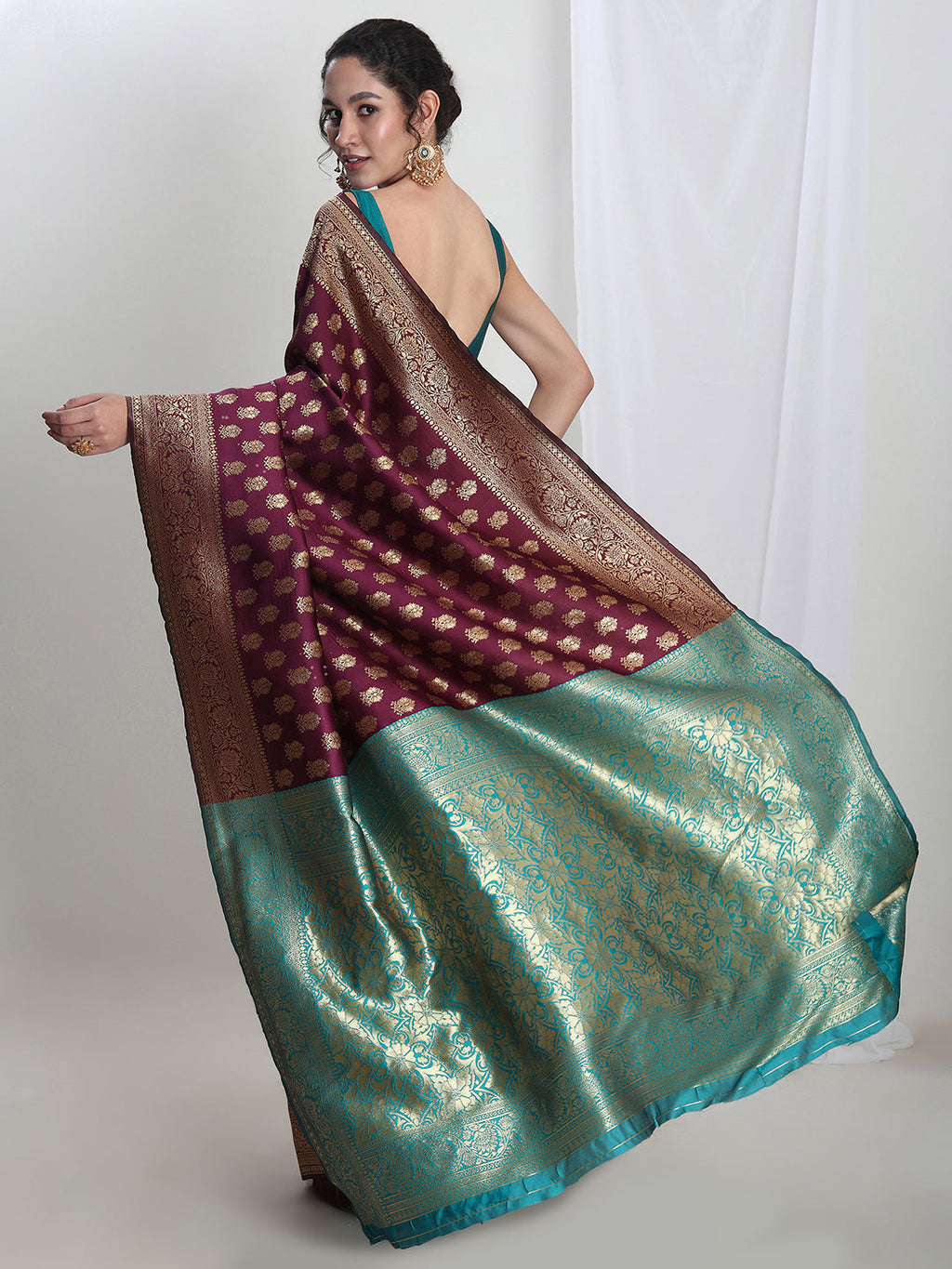 Janasya Purple Silk Blend Ethnic Motifs Jacquard Saree - Distacart