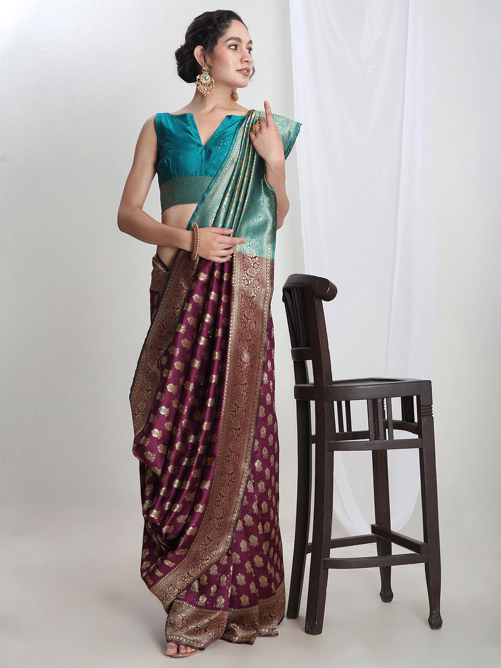 Janasya Purple Silk Blend Ethnic Motifs Jacquard Saree - Distacart