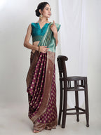 Janasya Purple Silk Blend Ethnic Motifs Jacquard Saree - Distacart