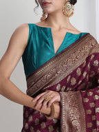 Janasya Purple Silk Blend Ethnic Motifs Jacquard Saree - Distacart