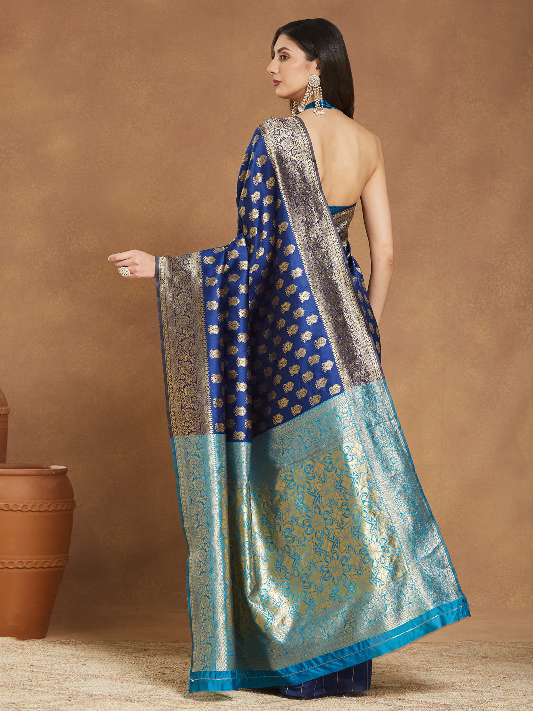 Janasya Blue Silk Blend Ethnic Motifs Banarasi Jacquard Saree - Distacart