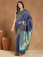 Janasya Blue Silk Blend Ethnic Motifs Banarasi Jacquard Saree - Distacart